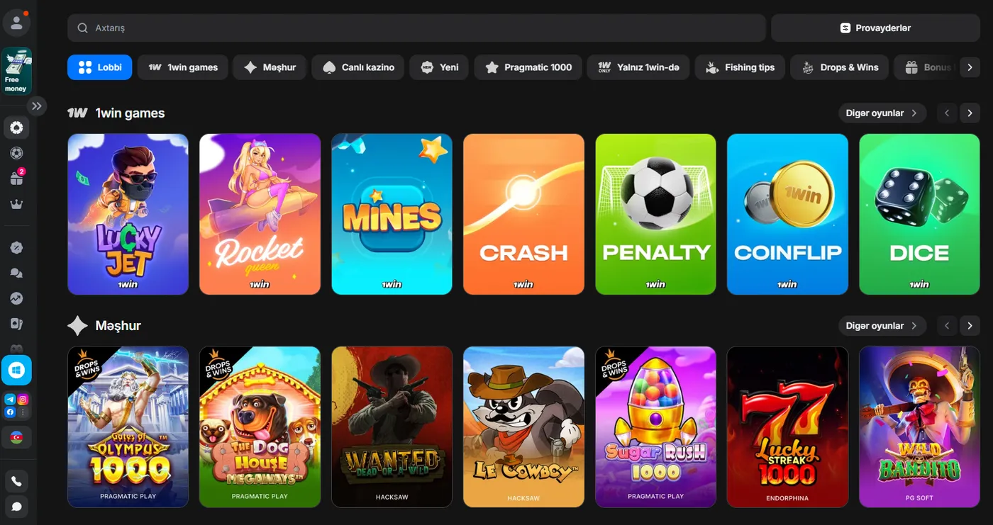 1win Casino oyun növləri